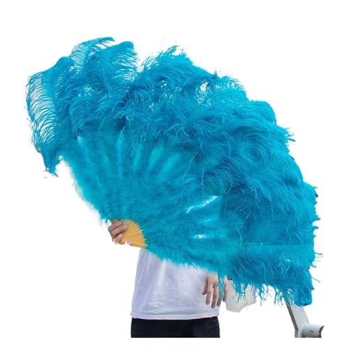 Federtanz Fächer 1/2 stücke Natürliche Feder Fans 100/130Cm Faltbare Hand Gehalten Plume Fan Schmücken Halloween Party Bauchtanz Feder Fan(Sky Blue,Big Fan 1pc) von PFIOEUL