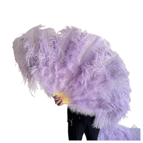 Federtanz Fächer 130CM/100CM Weißer großer Federfächer Flauschiger 13 Knochen Handheld for Karneval Tanz Bühnenauftritt & DIY Handwerk(21 Light Purple,Big Fan 1Pair(Two)) von PFIOEUL