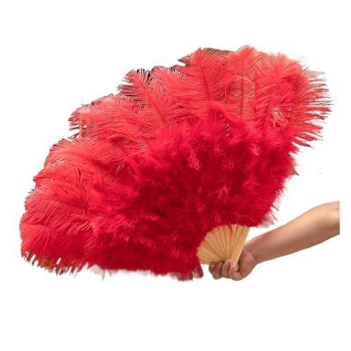 Federtanz Fächer 2 STÜCKE Natürliche Handfederfächer for Bühnenauftritte Tänzer Show Party Bühne Karneval Requisiten Federn Handfächer(Red,130CM A Pair (2pcs)) von PFIOEUL