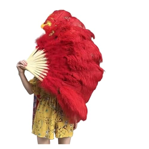 Federtanz Fächer Fächer aus natürlichen Federn, 13 Knochen, großer, Faltbarer Handfächer for Karnevalsaufführungen, Tanzfans, Partys, Bühnenshows, Requisiten(Red) von PFIOEUL