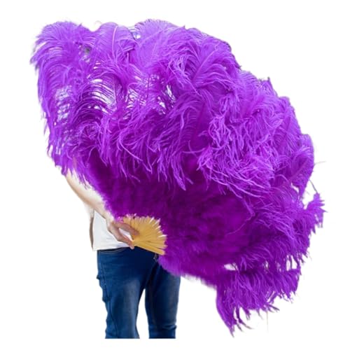 PFIOEUL Federtanz Fächer 1/2 STK Bunter Federfächer Plus Federfächer 13 Knochen Faltbarer Fächer Bühnenauftritt Zubehör(15 Purple,130CM 1PCS) von PFIOEUL
