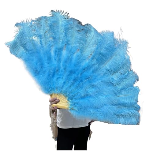 PFIOEUL Federtanz Fächer 1/2 STK Bunter Federfächer Plus Federfächer 13 Knochen Faltbarer Fächer Bühnenauftritt Zubehör(28 Sky Blue,100CM 2PCS) von PFIOEUL