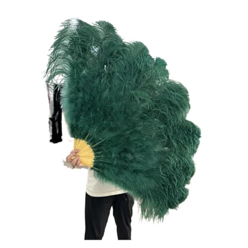 PFIOEUL Federtanz Fächer 1/2 STK Bunter Federfächer Plus Federfächer 13 Knochen Faltbarer Fächer Bühnenauftritt Zubehör(Dark Green,100CM 2PCS) von PFIOEUL