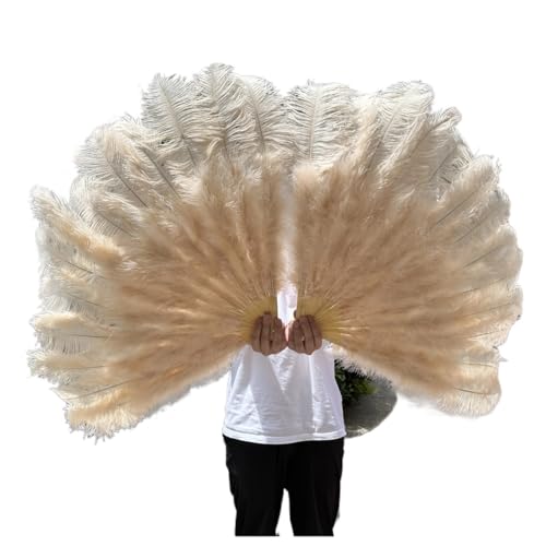 PFIOEUL Federtanz Fächer 1/2 STÜCKE Federfächer 100 cm Länge Party Tanzfächer Federn Faltfächer Bühnenshow Tanz Requisiten Fans(Champagne,1PCS Right Hand) von PFIOEUL