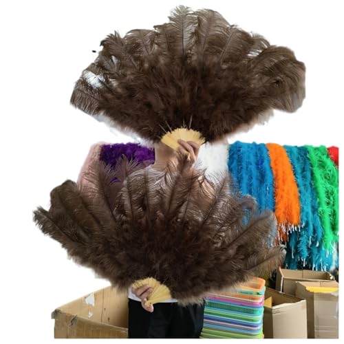 PFIOEUL Federtanz Fächer 1/2 STÜCKE Federfächer 100 cm Länge Party Tanzfächer Federn Faltfächer Bühnenshow Tanz Requisiten Fans(Coffee,1PCS Left Hand) von PFIOEUL
