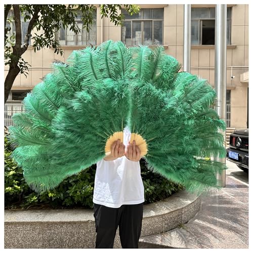 PFIOEUL Federtanz Fächer 1/2 STÜCKE Federfächer 100 cm Länge Party Tanzfächer Federn Faltfächer Bühnenshow Tanz Requisiten Fans(Dark Green,1PCS Left Hand) von PFIOEUL