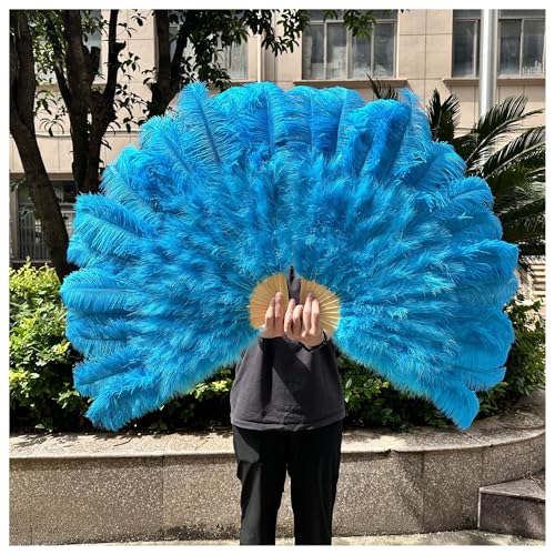 PFIOEUL Federtanz Fächer 1/2 STÜCKE Federfächer 100 cm Länge Party Tanzfächer Federn Faltfächer Bühnenshow Tanz Requisiten Fans(Lake Blue,2PCS Left Right) von PFIOEUL