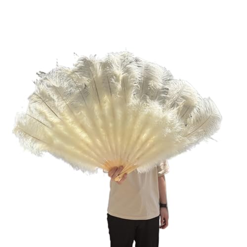 PFIOEUL Federtanz Fächer 1/2 STÜCKE Federfächer 100 cm Länge Party Tanzfächer Federn Faltfächer Bühnenshow Tanz Requisiten Fans(Light Yellow,1PCS Left Hand) von PFIOEUL