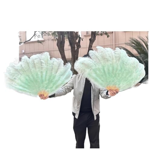 PFIOEUL Federtanz Fächer 1/2 STÜCKE Federfächer 100 cm Länge Party Tanzfächer Federn Faltfächer Bühnenshow Tanz Requisiten Fans(Mint Green,2PCS Left Right) von PFIOEUL