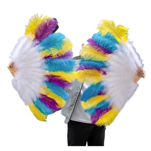 PFIOEUL Federtanz Fächer 1/2 STÜCKE Federfächer 100 cm Länge Party Tanzfächer Federn Faltfächer Bühnenshow Tanz Requisiten Fans(Mix Color,1PCS Left Hand) von PFIOEUL