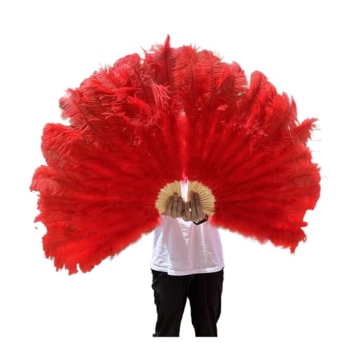 PFIOEUL Federtanz Fächer 1/2 STÜCKE Federfächer 100 cm Länge Party Tanzfächer Federn Faltfächer Bühnenshow Tanz Requisiten Fans(Red,2PCS Left Right) von PFIOEUL