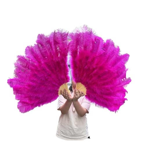 PFIOEUL Federtanz Fächer 1/2 STÜCKE Federfächer 100 cm Länge Party Tanzfächer Federn Faltfächer Bühnenshow Tanz Requisiten Fans(Rose Red,1PCS Left Hand) von PFIOEUL