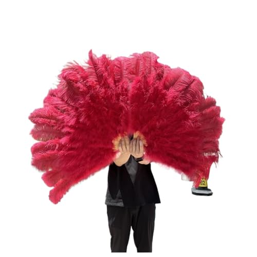 PFIOEUL Federtanz Fächer 1/2 STÜCKE Federfächer 100 cm Länge Party Tanzfächer Federn Faltfächer Bühnenshow Tanz Requisiten Fans(Wine red,2PCS Left Right) von PFIOEUL