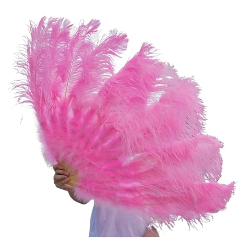 PFIOEUL Federtanz Fächer 1/2 stücke Natürliche Feder Fan for 13 Knochen Große Hand Gehalten Faltbare Fan 100/130CM Handwerk Karneval Hochzeit Bühne Tanz Dekor(Dark pink,Big Fan 2pc) von PFIOEUL