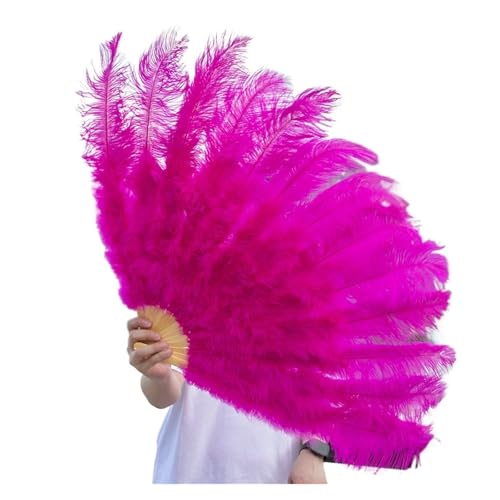 PFIOEUL Federtanz Fächer 1/2 stücke Natürliche Feder Fan for 13 Knochen Große Hand Gehalten Faltbare Fan 100/130CM Handwerk Karneval Hochzeit Bühne Tanz Dekor(Red,Small Fan 2pc) von PFIOEUL