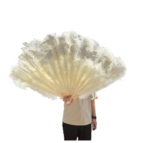 PFIOEUL Federtanz Fächer 130CM/100CM Weißer großer Federfächer Flauschiger 13 Knochen Handheld for Karneval Tanz Bühnenauftritt & DIY Handwerk(18 Beige,Big Fan 1PCS) von PFIOEUL