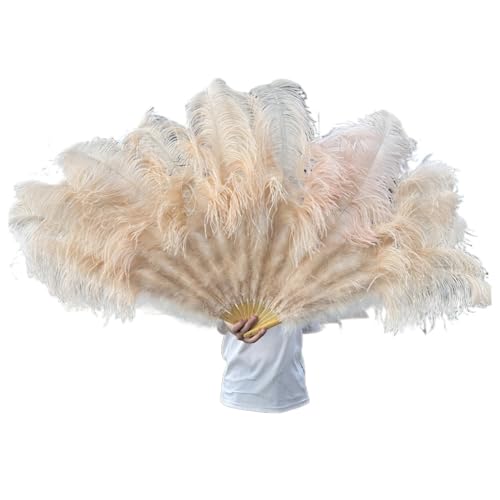 PFIOEUL Federtanz Fächer 130CM/100CM Weißer großer Federfächer Flauschiger 13 Knochen Handheld for Karneval Tanz Bühnenauftritt & DIY Handwerk(19 Champagne,Small Fan 1PCS) von PFIOEUL