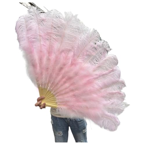 PFIOEUL Federtanz Fächer 130CM/100CM Weißer großer Federfächer Flauschiger 13 Knochen Handheld for Karneval Tanz Bühnenauftritt & DIY Handwerk(24 Light pink,Small Fan 1Pair(Two)) von PFIOEUL