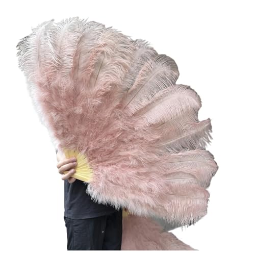 PFIOEUL Federtanz Fächer 130CM/100CM Weißer großer Federfächer Flauschiger 13 Knochen Handheld for Karneval Tanz Bühnenauftritt & DIY Handwerk(25 Leather Pink,Big Fan 1PCS) von PFIOEUL