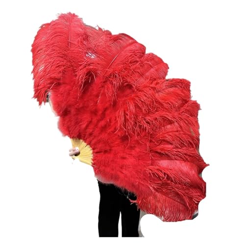 PFIOEUL Federtanz Fächer 130CM/100CM Weißer großer Federfächer Flauschiger 13 Knochen Handheld for Karneval Tanz Bühnenauftritt & DIY Handwerk(3 Red,Small Fan 1PCS) von PFIOEUL