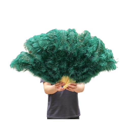 PFIOEUL Federtanz Fächer 90 cm farbige Federfächer, 13 Knochen, Handfaltfächer for Karneval, Hochzeit, Party, Bühnentanz, Requisiten, Dekor, Pluma Craft(Dark Green,Right Fan 1PCS) von PFIOEUL