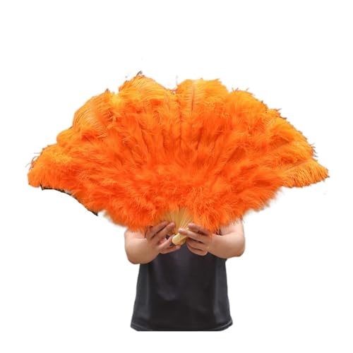 PFIOEUL Federtanz Fächer 90 cm farbige Federfächer, 13 Knochen, Handfaltfächer for Karneval, Hochzeit, Party, Bühnentanz, Requisiten, Dekor, Pluma Craft(Orange,Left and Right 1pair) von PFIOEUL