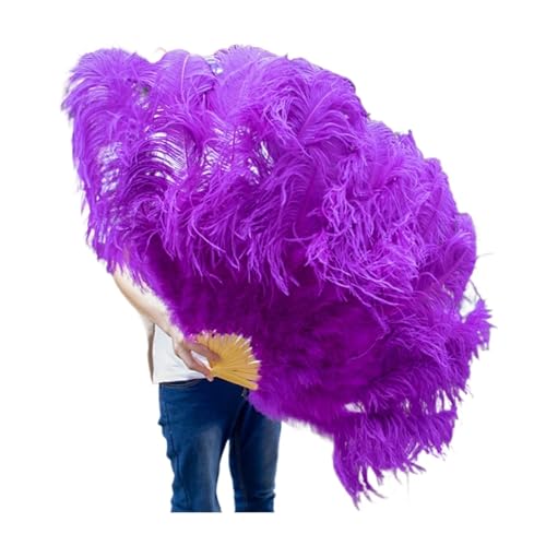 PFIOEUL Federtanz Fächer 90 cm farbige Federfächer, 13 Knochen, Handfaltfächer for Karneval, Hochzeit, Party, Bühnentanz, Requisiten, Dekor, Pluma Craft(Red Purple,Right Fan 1PCS) von PFIOEUL