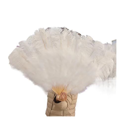 PFIOEUL Federtanz Fächer 90 cm farbige Federfächer, 13 Knochen, Handfaltfächer for Karneval, Hochzeit, Party, Bühnentanz, Requisiten, Dekor, Pluma Craft(White,Left and Right 1pair) von PFIOEUL