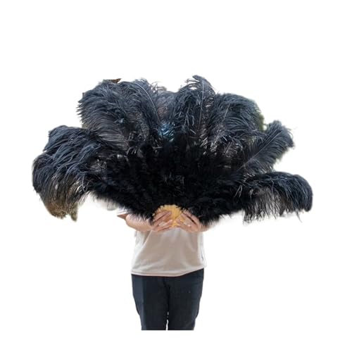 PFIOEUL Federtanz Fächer Federfächer, faltbar, Handdekoration, Federfächer, Performance-Fächer, Party-Requisiten, Bühnenshow-Requisiten, 100 cm, 130 cm(Black,100CM 2PCS) von PFIOEUL