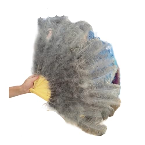 PFIOEUL Federtanz Fächer Federfächer, faltbar, Handdekoration, Federfächer, Performance-Fächer, Party-Requisiten, Bühnenshow-Requisiten, 100 cm, 130 cm(Gray,130CM 1pcs) von PFIOEUL