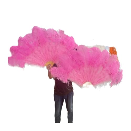 PFIOEUL Federtanz Fächer Federfächer, faltbar, Handdekoration, Federfächer, Performance-Fächer, Party-Requisiten, Bühnenshow-Requisiten, 100 cm, 130 cm(Pink,130CM 1pcs) von PFIOEUL
