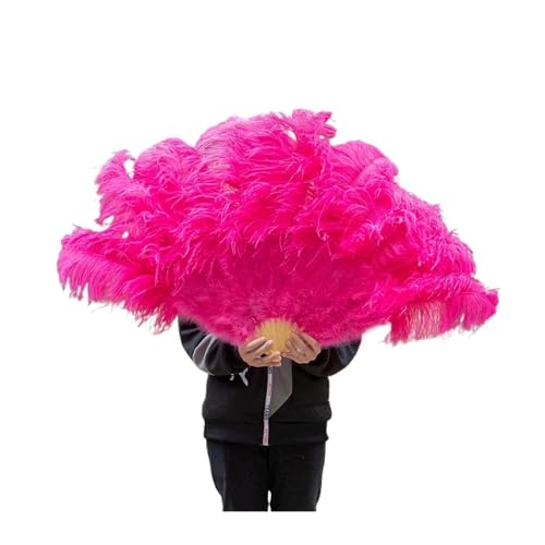 PFIOEUL Federtanz Fächer Federfächer, faltbar, Handdekoration, Federfächer, Performance-Fächer, Party-Requisiten, Bühnenshow-Requisiten, 100 cm, 130 cm(Rose,100CM 2PCS) von PFIOEUL