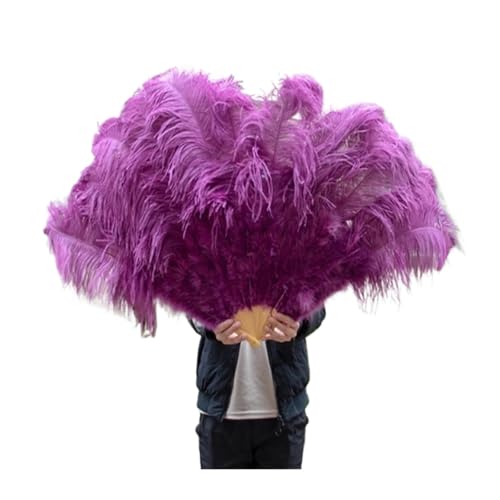 PFIOEUL Federtanz Fächer Federfächer, faltbar, Handdekoration, Federfächer, Performance-Fächer, Party-Requisiten, Bühnenshow-Requisiten, 100 cm, 130 cm(Sacue Purple,130CM 2PCS) von PFIOEUL