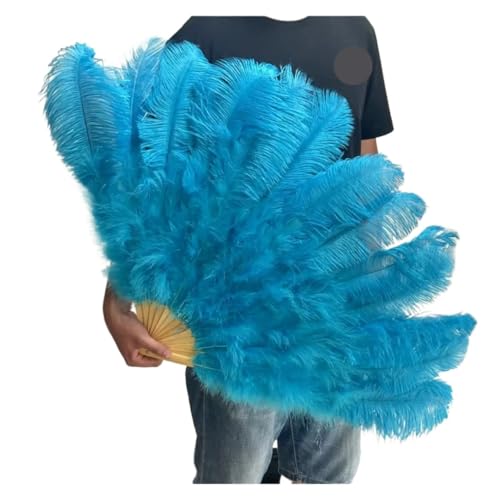 PFIOEUL Federtanz Fächer Federn Fan Party Hochzeit Feier Bauchtanz Show DIY Dekorative 13 Knochen Federn Fan(Blue01,1PCS Left Hand) von PFIOEUL