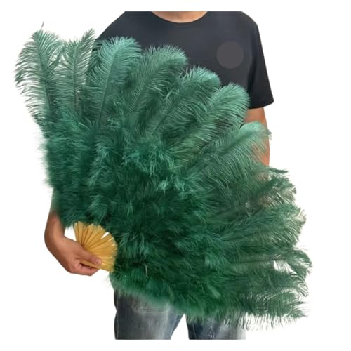 PFIOEUL Federtanz Fächer Federn Fan Party Hochzeit Feier Bauchtanz Show DIY Dekorative 13 Knochen Federn Fan(Dark Green,2PCS Left Hand) von PFIOEUL