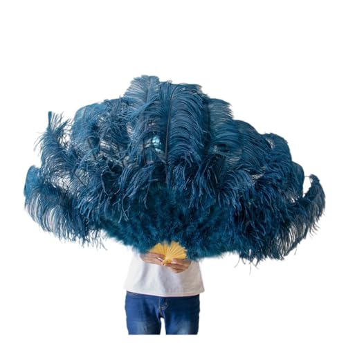 PFIOEUL Federtanz Fächer Federn Fan Party Hochzeit Feier Bauchtanz Show DIY Dekorative 13 Knochen Federn Fan(Deep Blue01,2PCS Right Hand) von PFIOEUL