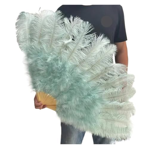 PFIOEUL Federtanz Fächer Federn Fan Party Hochzeit Feier Bauchtanz Show DIY Dekorative 13 Knochen Federn Fan(Light Blue,2PCS Left Hand) von PFIOEUL