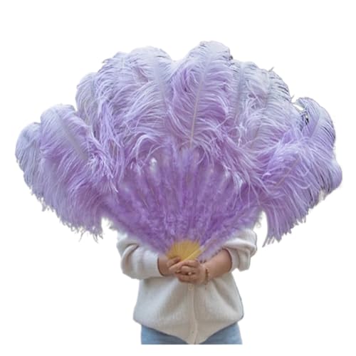 PFIOEUL Federtanz Fächer Federn Fan Party Hochzeit Feier Bauchtanz Show DIY Dekorative 13 Knochen Federn Fan(Light Purple,1PCS Left Hand) von PFIOEUL