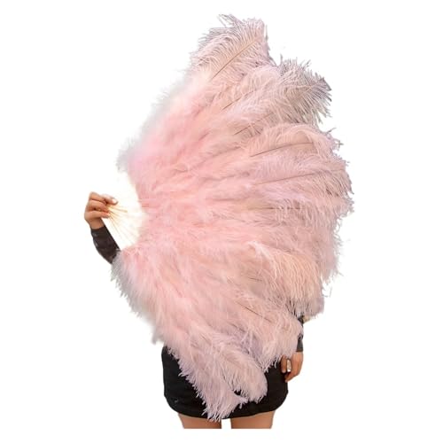 PFIOEUL Federtanz Fächer Federn Fan Party Hochzeit Feier Bauchtanz Show DIY Dekorative 13 Knochen Federn Fan(Light pink,2PCS Left and Right) von PFIOEUL