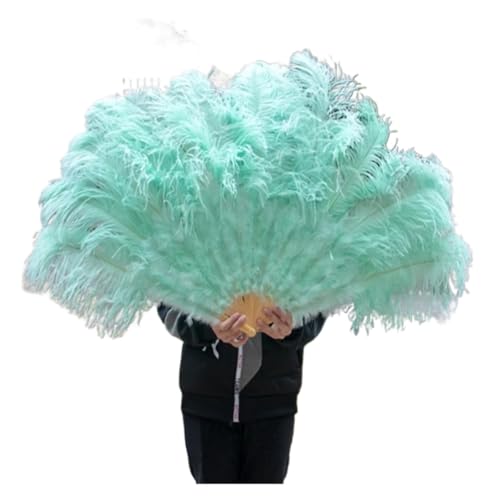 PFIOEUL Federtanz Fächer Federn Fan Party Hochzeit Feier Bauchtanz Show DIY Dekorative 13 Knochen Federn Fan(Mint Green,2PCS Right Hand) von PFIOEUL