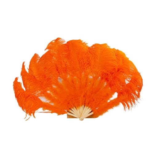 PFIOEUL Federtanz Fächer Federn Fan Party Hochzeit Feier Bauchtanz Show DIY Dekorative 13 Knochen Federn Fan(Orange,2PCS Left and Right) von PFIOEUL