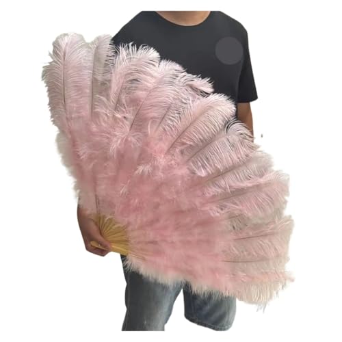 PFIOEUL Federtanz Fächer Federn Fan Party Hochzeit Feier Bauchtanz Show DIY Dekorative 13 Knochen Federn Fan(Pink01,1PCS Right Hand) von PFIOEUL