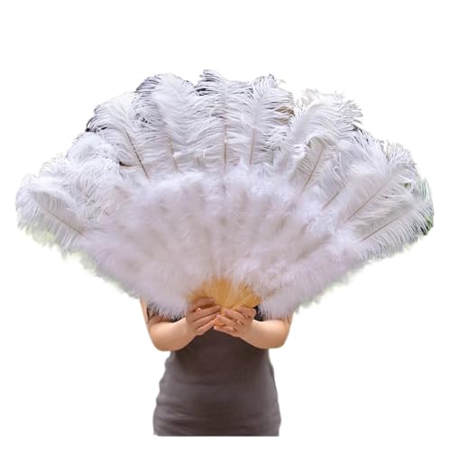 PFIOEUL Federtanz Fächer Federn Fan Party Hochzeit Feier Bauchtanz Show DIY Dekorative 13 Knochen Federn Fan(Size 1,1PCS Left Hand) von PFIOEUL