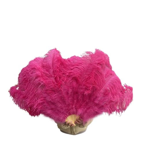 PFIOEUL Federtanz Fächer Federn Fan Party Hochzeit Feier Bauchtanz Show DIY Dekorative 13 Knochen Federn Fan(Watermelon red,2PCS Right Hand) von PFIOEUL