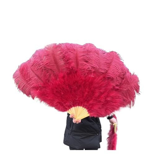 PFIOEUL Federtanz Fächer Natürliche Flauschige Federfächer, 1/2 Stück, 60/90 cm, 75/130 cm, Handventilator, Party-Bühnenshow, Tanz-Requisiten-Fan(07 Wine Red,100cm 1Pair(Two)) von PFIOEUL