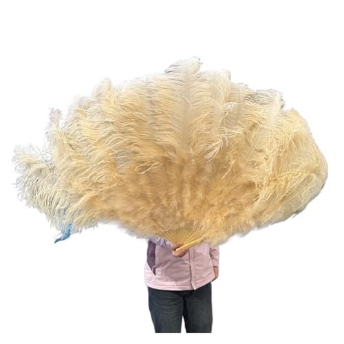 PFIOEUL Federtanz Fächer Natürliche Flauschige Federfächer, 1/2 Stück, 60/90 cm, 75/130 cm, Handventilator, Party-Bühnenshow, Tanz-Requisiten-Fan(48 Deep beige,130CM1PCS Right Hand) von PFIOEUL