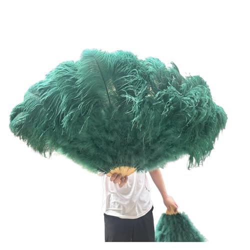 PFIOEUL Federtanz Fächer Natürliche Flauschige Federfächer, 1/2 Stück, 60/90 cm, 75/130 cm, Handventilator, Party-Bühnenshow, Tanz-Requisiten-Fan(Dark Green,130CM1PCS Right Hand) von PFIOEUL