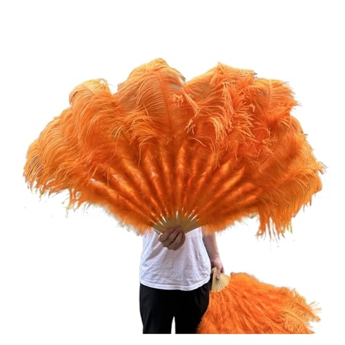 PFIOEUL Federtanz Fächer Natürliche Flauschige Federfächer, 1/2 Stück, 60/90 cm, 75/130 cm, Handventilator, Party-Bühnenshow, Tanz-Requisiten-Fan(Orange,130CM1PCS Right Hand) von PFIOEUL