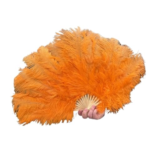 PFIOEUL Federtanz Fächer Natürlicher Hand-Faltfächer, 70 x 40 cm, Faltbarer Federfächer for Tanzpartys, Bühnenkarnevals-Requisiten(Orange,1PCS 70cmx40cm Right) von PFIOEUL