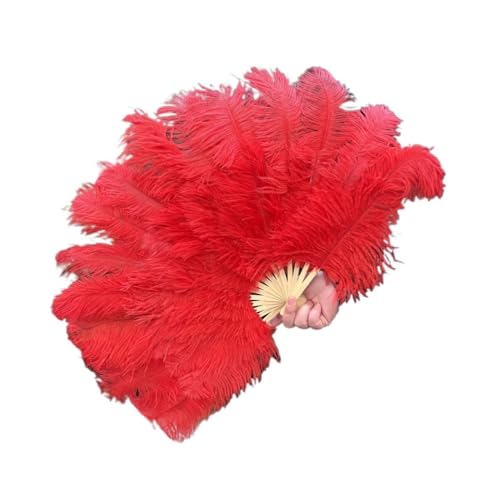 PFIOEUL Federtanz Fächer Natürlicher Hand-Faltfächer, 70 x 40 cm, Faltbarer Federfächer for Tanzpartys, Bühnenkarnevals-Requisiten(Red,1 PCS 70cmx40cm Left) von PFIOEUL